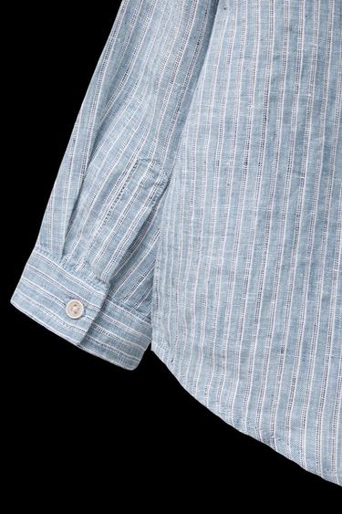 GESTREIFTES HEMD AUS 100 % LEINEN - Blau von Zara
