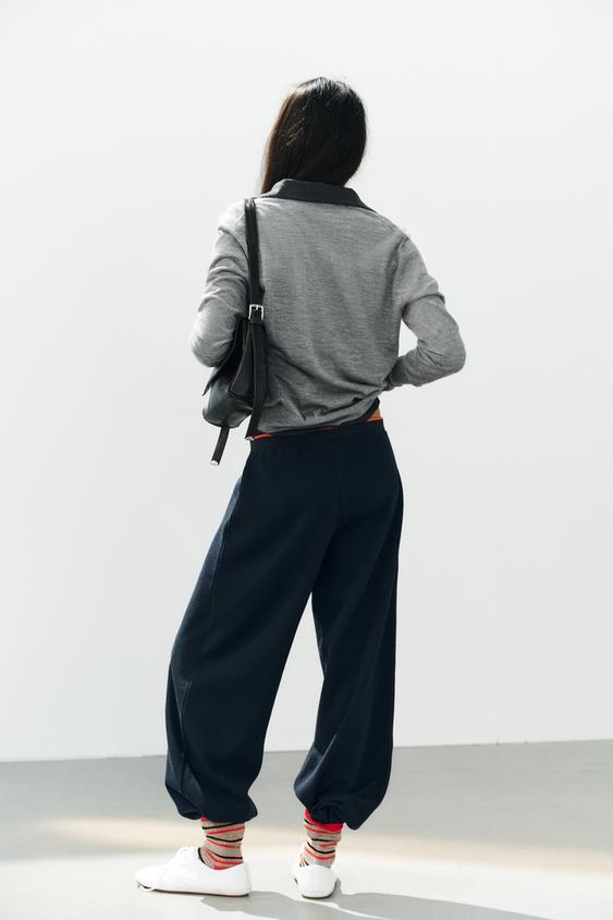 PANTALON SOFT À RAYURE CONTRASTÉE - Bleu de Zara - Image 4