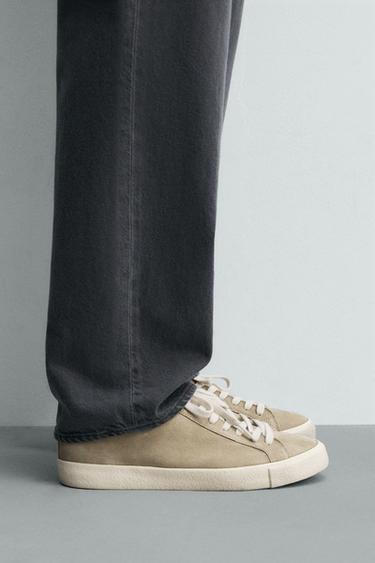SNEAKERS MED HÆLDETALJE I SKIND - Sandfarvet fra Zara - Billede 0