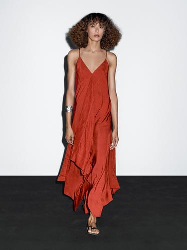 Zara Flowing midi dress with ruffles - Orange - Image 0