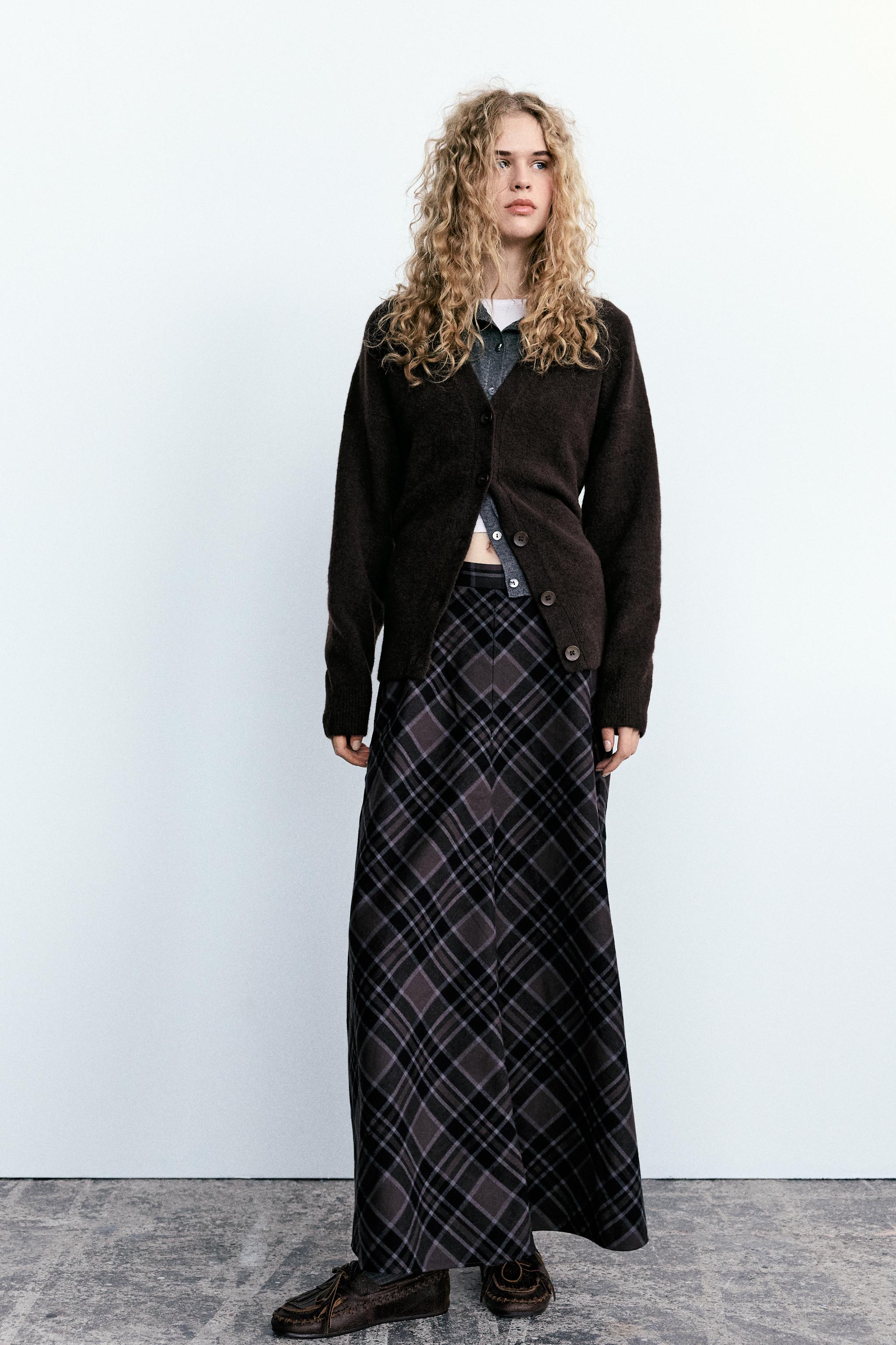 CHECK LONG SKIRT Black Brown ZARA United Kingdom