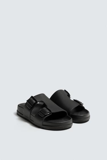 DOUBLE-STRAP RUBBERISED SANDALS - Black by Zara