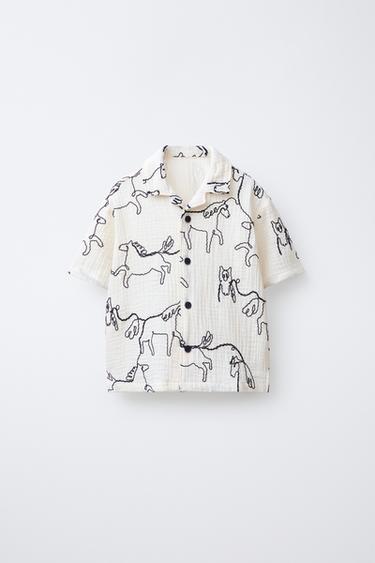CAMISA TEXTURA ESTAMPADA CABALLOS RELIEVE - Crudo de Zara