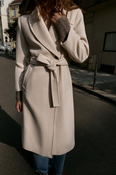 LONG WOOL COAT WITH BELT - Beige by Zara - Image 1