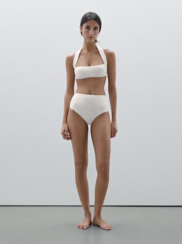 Zara Textured halter bikini top - Oyster-white - Image 0