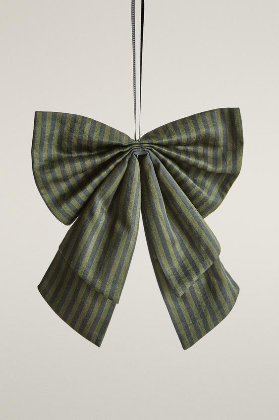 STRIPED BOW CHRISTMAS ORNAMENT - Green by Zara - Image 0