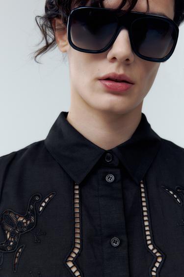 CAMISA COM BORDADOS PEFURADOS ZW COLLECTION - Preto da Zara