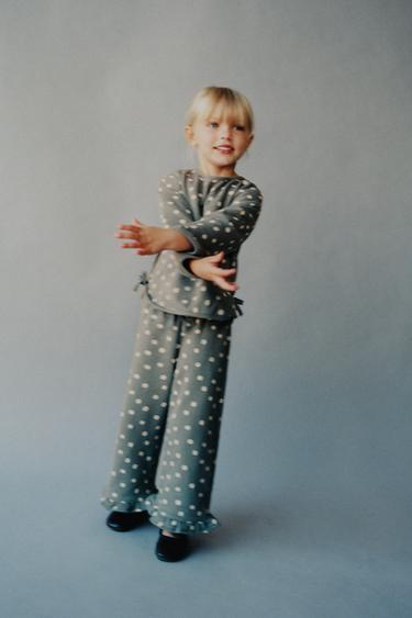 PANTALON EN MOLLETON IMPRIMÉ À VOLANTS - Gris moyen de Zara - Image 4