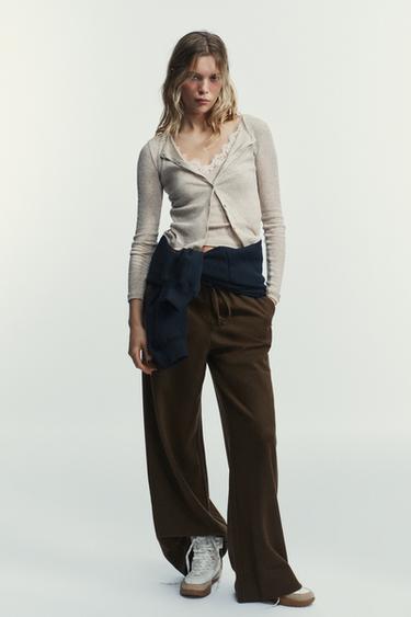 LACE TRIMMED COMBINATION JACKET AND TOP - Sand / Marl by Zara