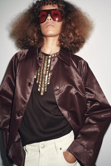 ZW COLLECTION SATIN JACKET - Burgundy by Zara