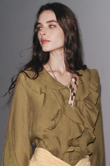 ZW COLLECTION RUFFLED SHIRT - Mustard by Zara