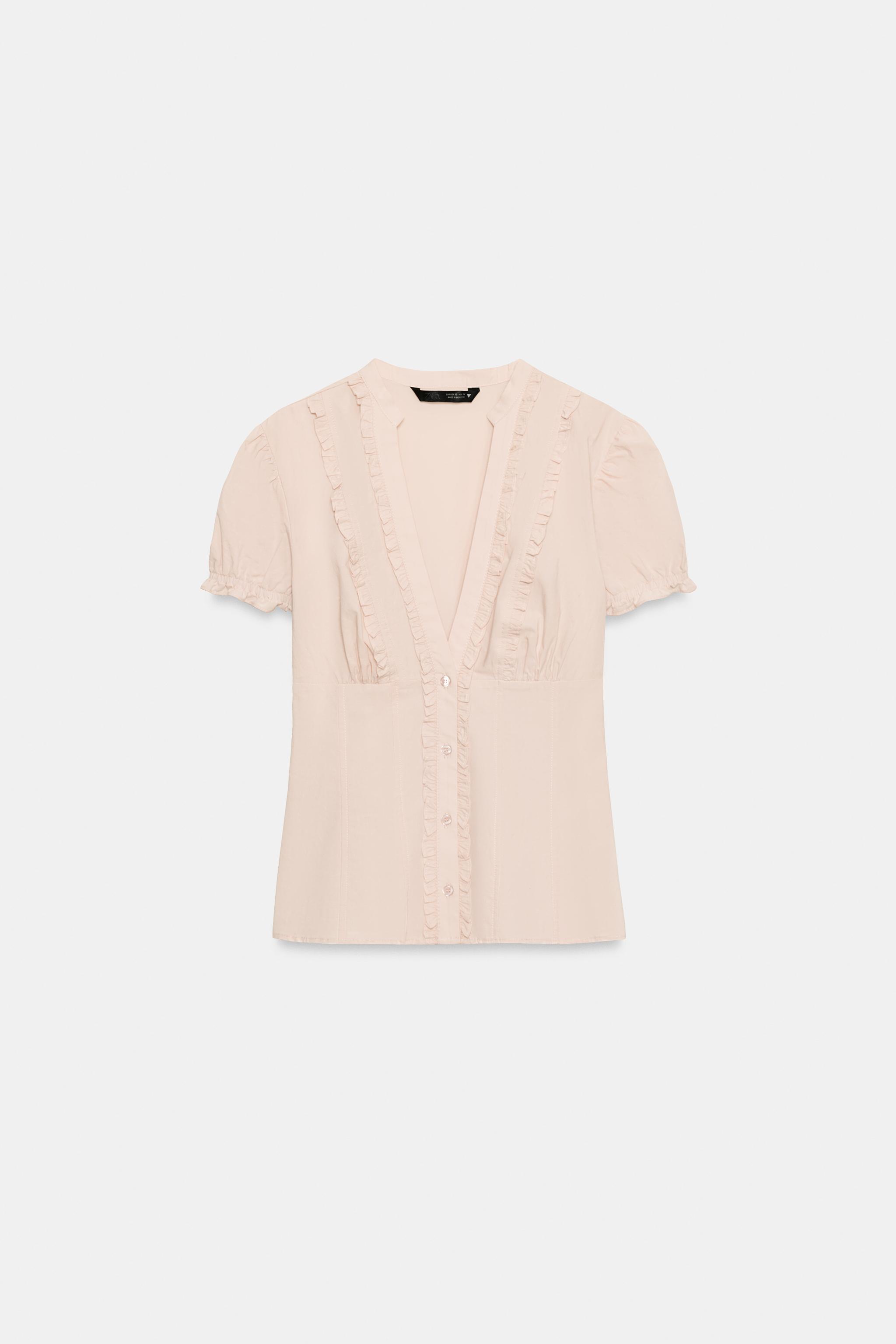POPLIN SHIRT WITH TIE OPENING - Blue / White | ZARA Canada