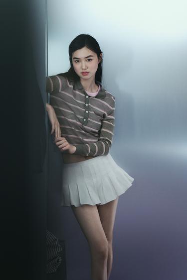 Zara ZW COLLECTION 褶飾短褲 - 磨白色
