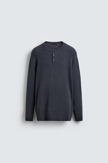 PULL COL BOUTONNÉ DÉLAVÉ - Indigo de Zara - Image 6