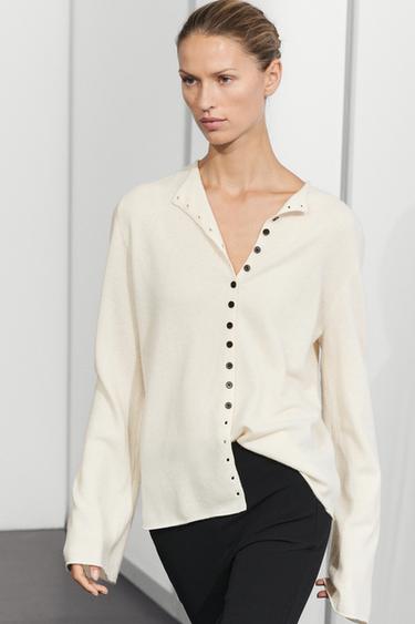 Wool-blend knit cardigan with buttons — Ecru 2