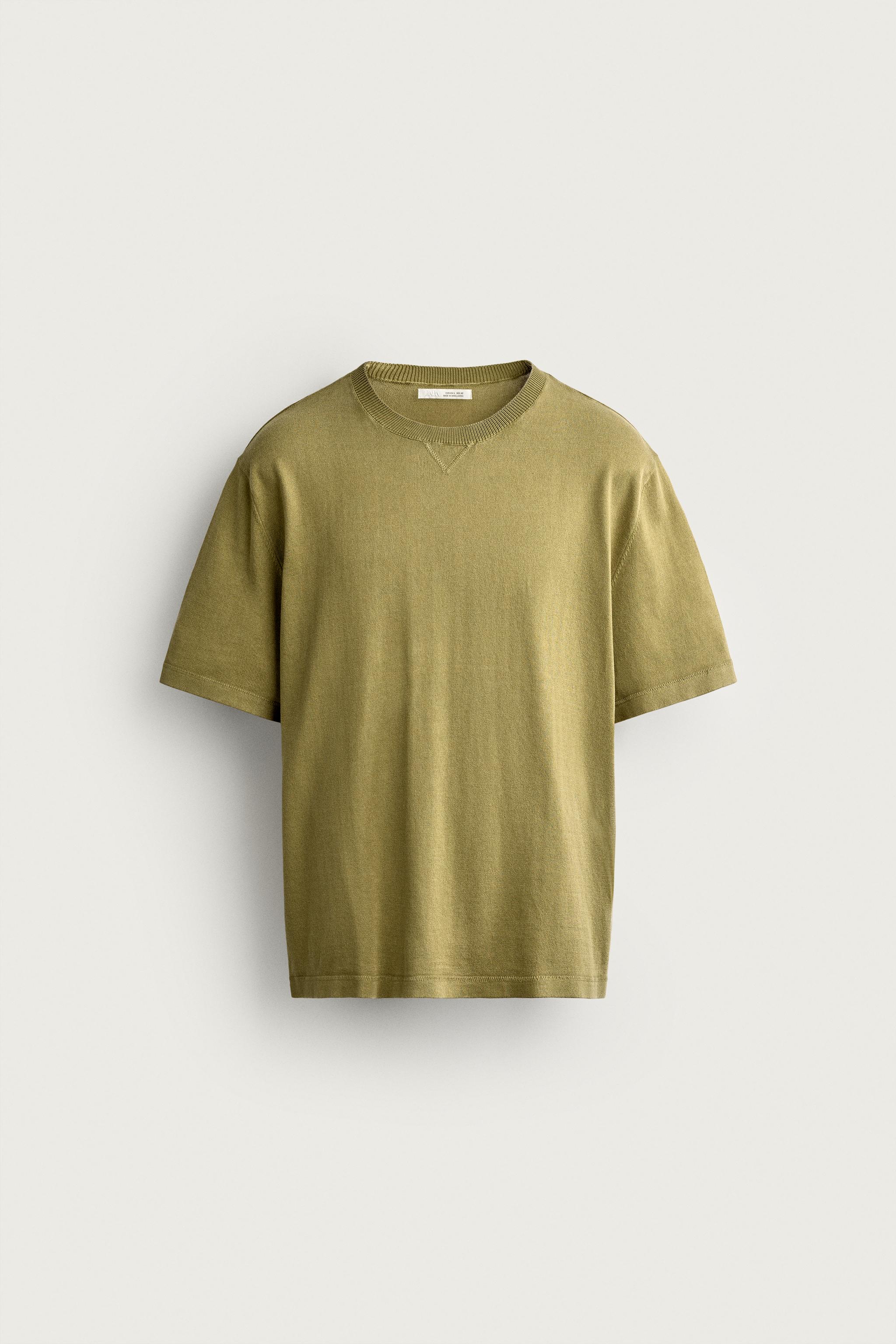 REGULAR FIT KNIT T-SHIRT — Light beige