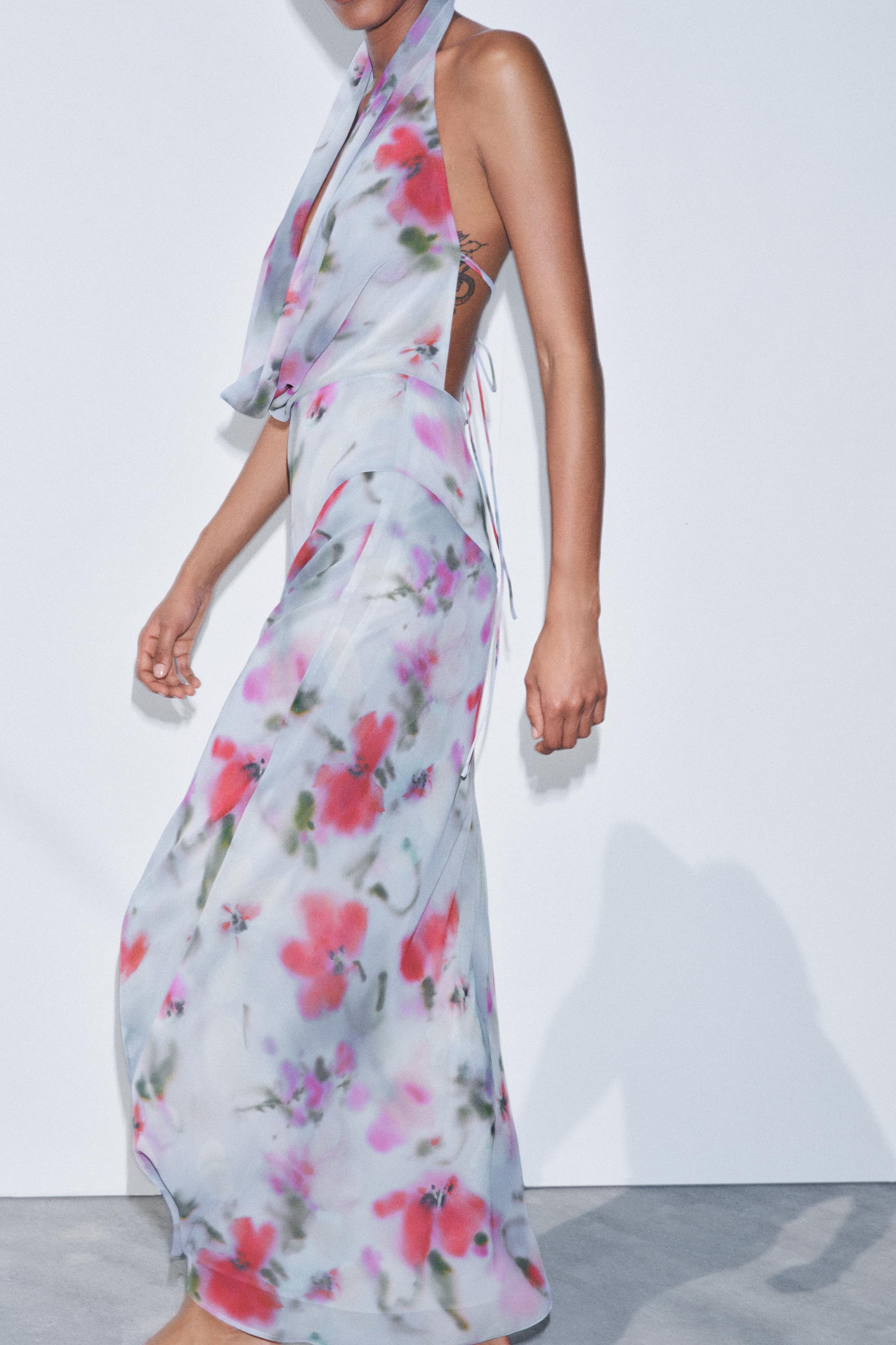 PRINTED MIDI HALTER DRESS