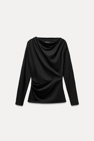 ASYMMETRIC DRAPED T-SHIRT - Black by Zara