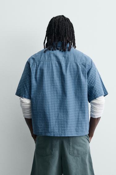 CHEMISE BOXY FIT À CARREAUX - Bleu de Zara - Image 2