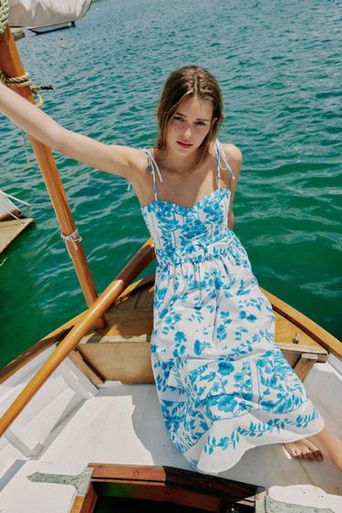 PRINTED POPLIN MIDI DRESS - Blue/White by Zara - Image 3