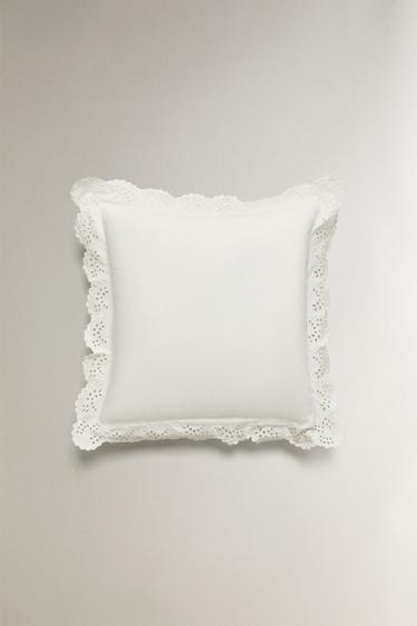 EMBROIDERED PILLOWCASE WITH TRIM — White 2
