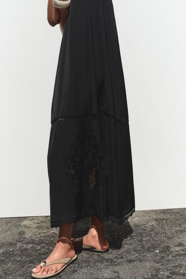 EMBROIDERED VOLUMINOUS MIDI DRESS - Black by Zara - Image 3