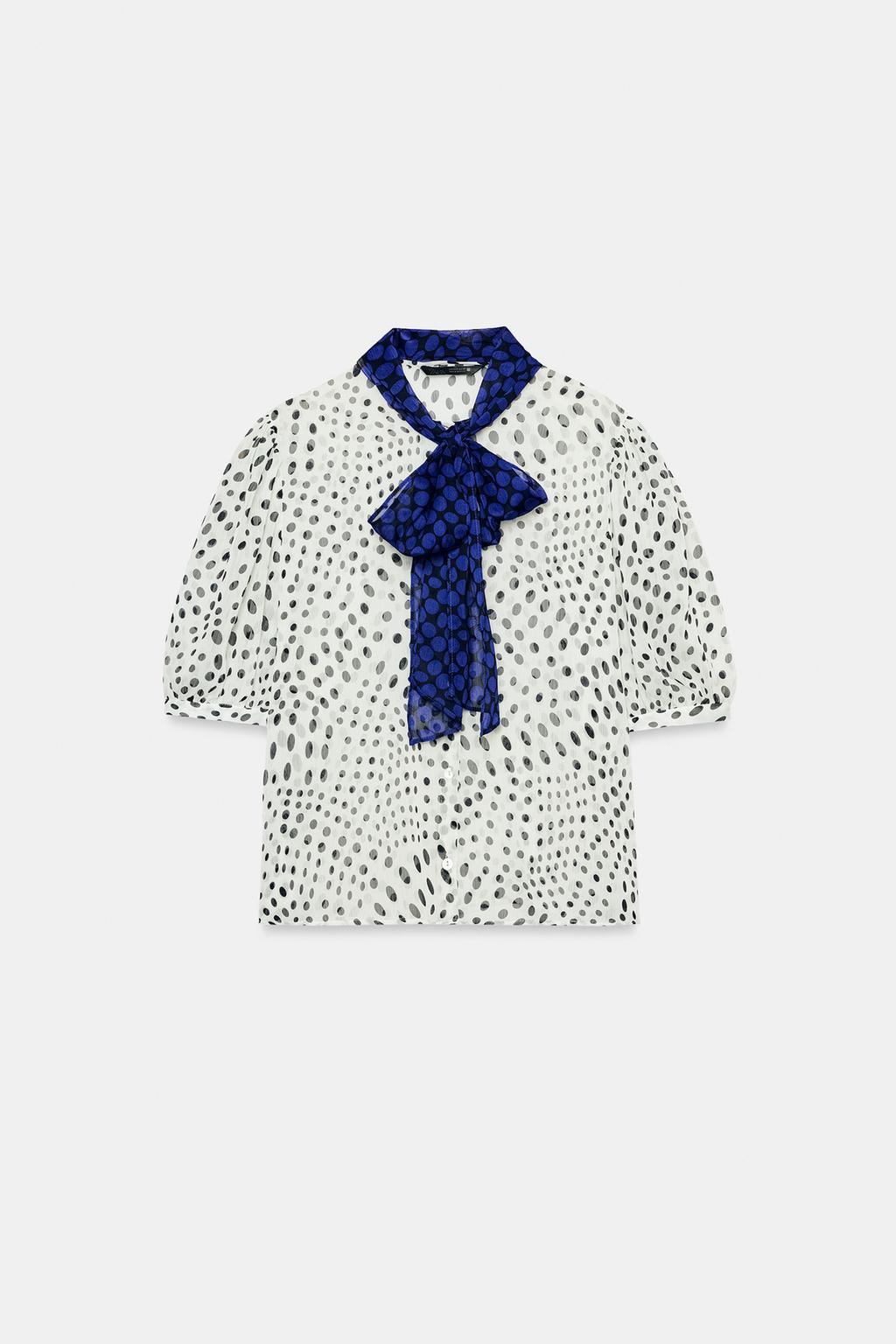 CONTRAST BOW POLKA DOT BLOUSE - image 2
