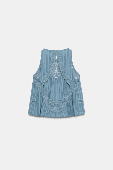TOP WITH OPEN BACK - Blue/White by Zara - Image 4