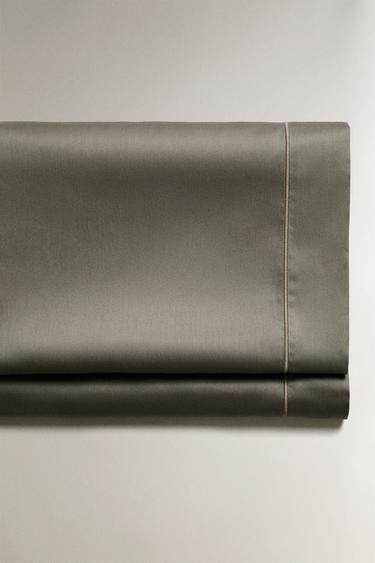 SATEEN FLAT SHEET WITH TRIM (300 THREAD COUNT) - Greenish by Zara