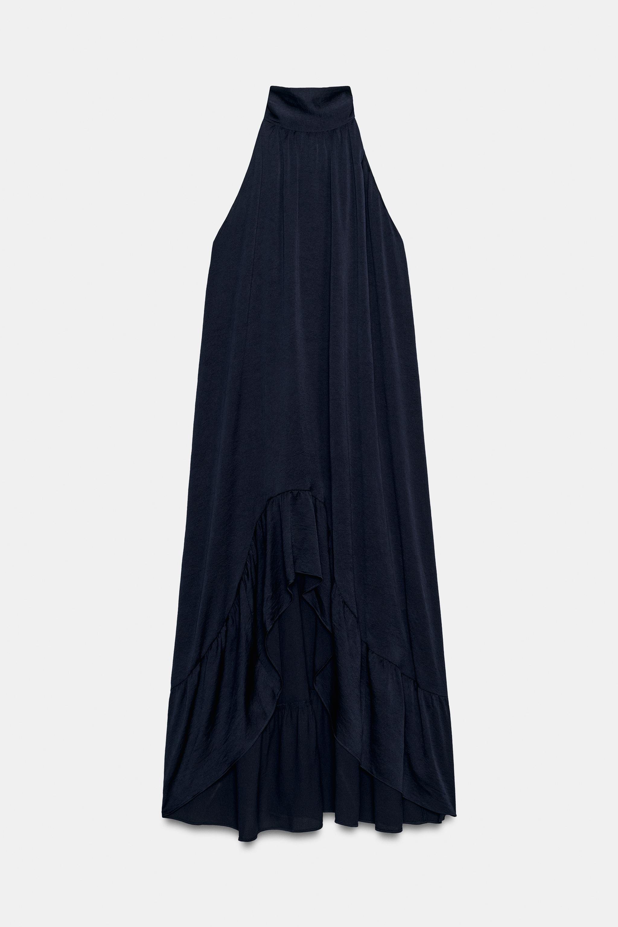 ROBE MI-LONGUE HALTER VOLANT BAS