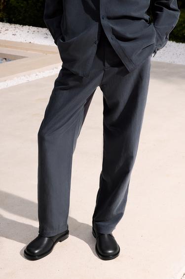 Zara 飄逸直筒長褲 - 深海藍色