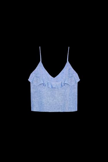 TOP TIRANTES VOLANTES CON LINO - Azul claro de Zara