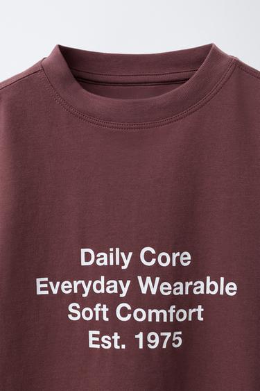 PRINTED SLOGAN T-SHIRT - Maroon by Zara - Image 2