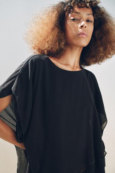 TEXTURED ASYMMETRIC CAPE - Blue by Zara - Image 1