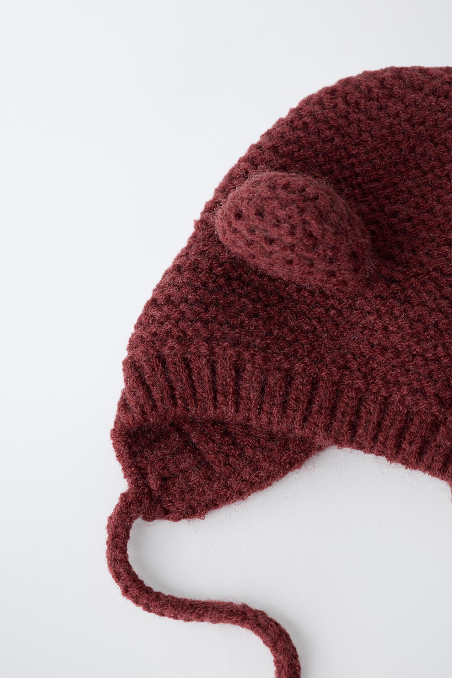 Детская шапка Zara Knit Ear, цвет: Тёмно-бордовый — фото 3