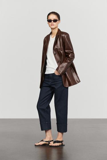 Zara Nappa leather blazer with pocket detail - Brown