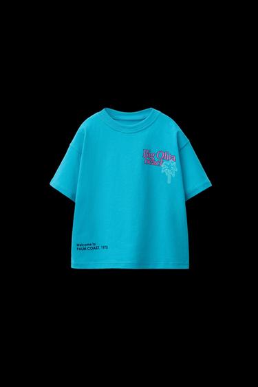 T-SHIRT WITH SLOGAN PRINT - Bluish by Zara - Image 0