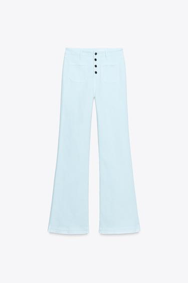 Z1975 HIGH-WAIST FLARE JEANS WITH BUTTONS - Pastel blue by Zara - Image 7