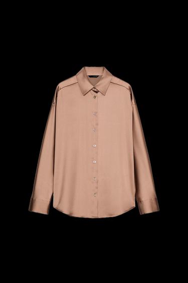 SATIN DROP-SHOULDER SHIRT - Mid-camel by Zara - Image 0