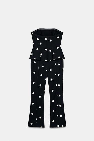 COMBINAISON BUSTIER À POIS - Noir / Blanc de Zara - Image 2