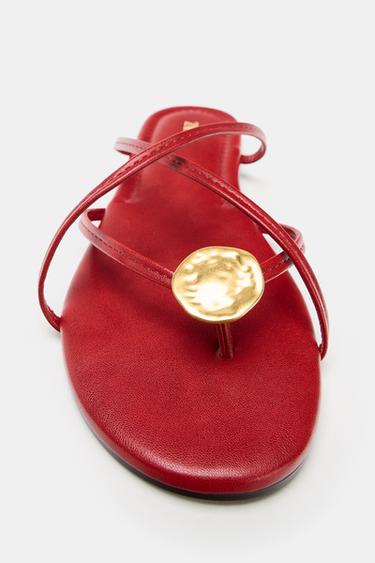 SANDALES PLATES MULTI-BRIDES - Rouge de Zara - Image 4