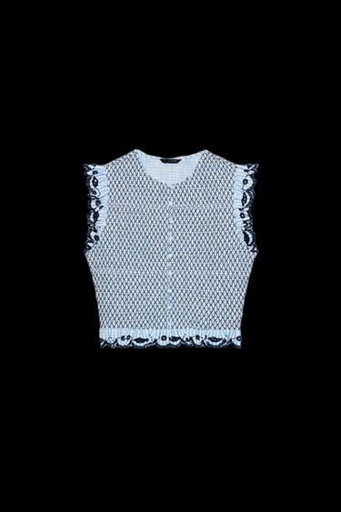 Zara PLAID SMOCKED TOP - Blue / White - Image 0