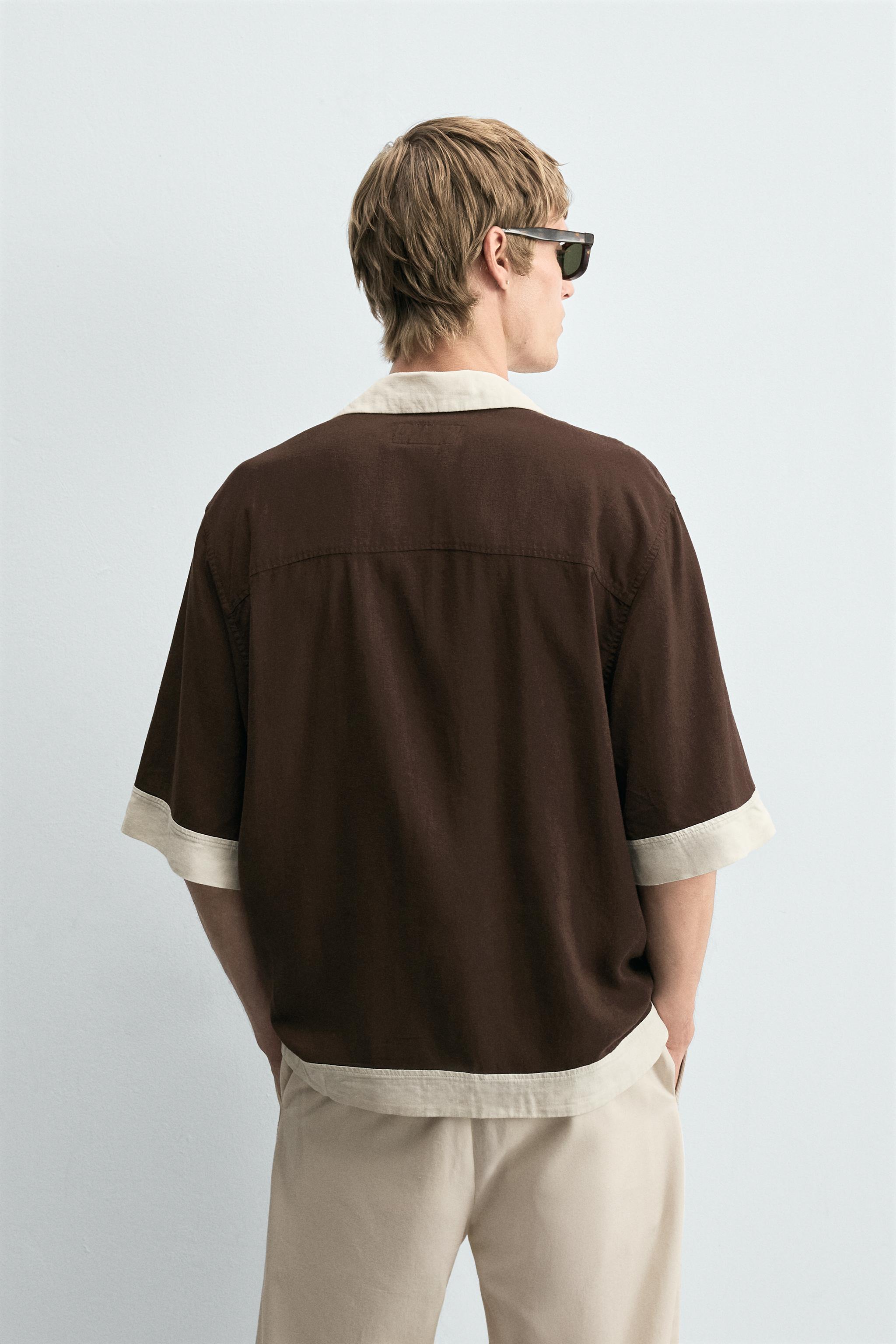 COLORBLOCK VISCOSE-LINEN SHIRT - Brown | ZARA United States