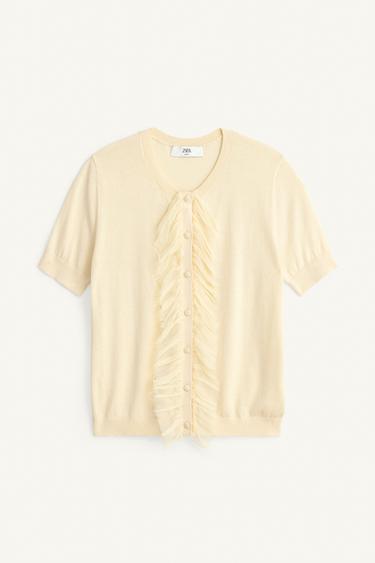 GILET EN MAILLE VOLANTS AVEC SOIE LIMITED EDITION - Jaune clair de Zara - Image 3