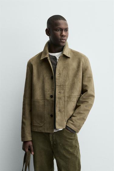 FAUX SUEDE JACKET WITH POCKETS - Grey green by Zara
