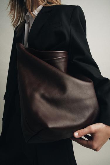 DOUBLE COMPARTMENT LEATHER BUCKET BAG - Burgundy Red by Zara