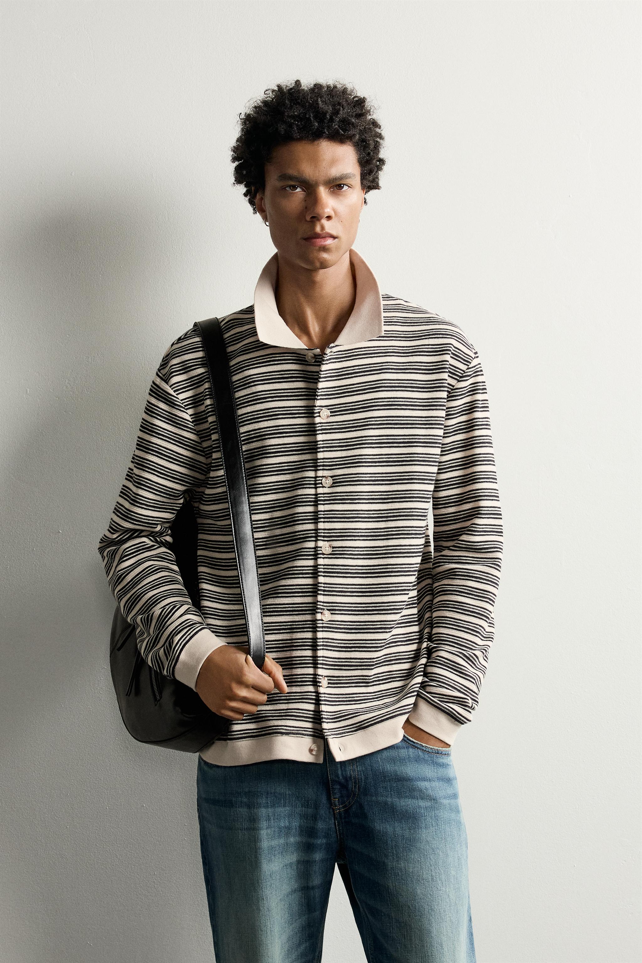 STRIPED TEXTURED JACKET - Ecru / Black | ZARA South Africa