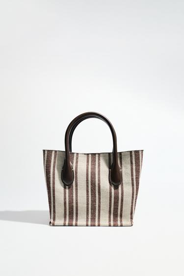 SAC EN CANVAS IMPRIMÉ RAYURES - Marron de Zara
