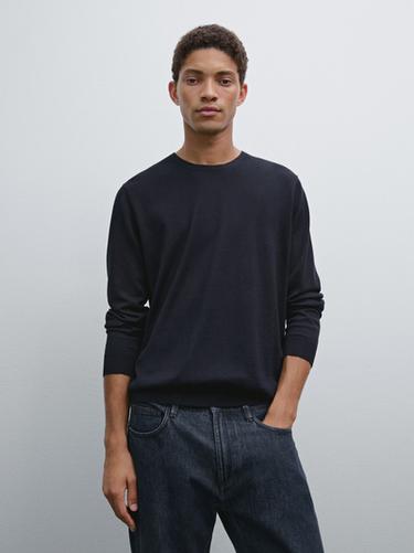 Zara Long sleeve cotton knit sweater - Navy blue
