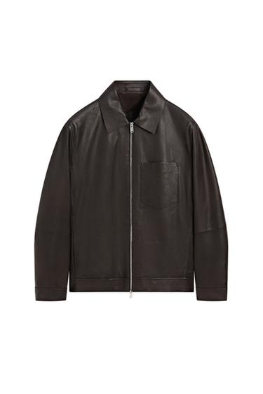 Cazadora bolsillo piel napa - Marrón de Zara